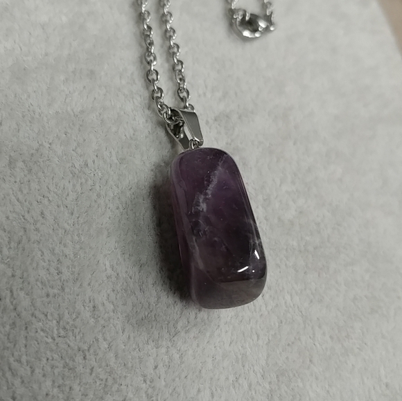 Amethyst Necklace Natural Gemstone Crystal Pendant Stainless-Steel Chain Purple - Picture 8 of 17